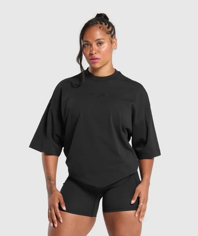 Gymshark Embroidered Logo Oversized T-Shirt - Black