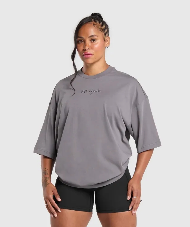 Gymshark Embroidered Logo Oversized T-Shirt - Brushed Grey