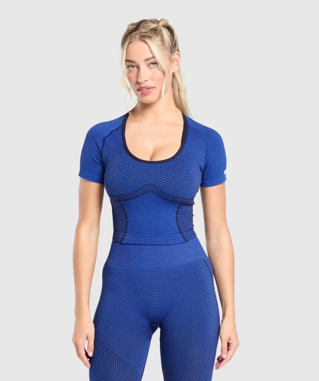Gymshark Sport Seamless Midi Top - Force Blue/Pastel Blue