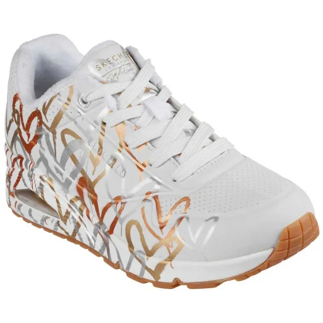 Skechers Women's x JGoldcrown: Uno - Metallic Love Sneaker in White/Gold