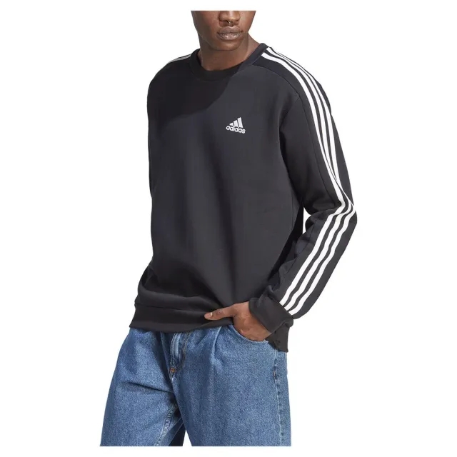 Manchester United adidas Essentials Fleece 3-Stripes Sweatshirt - Black - Mens