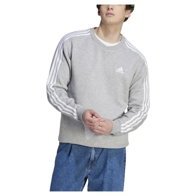 Manchester United adidas Essentials Fleece 3-Stripes Sweatshirt - Medium Grey Heather - Mens