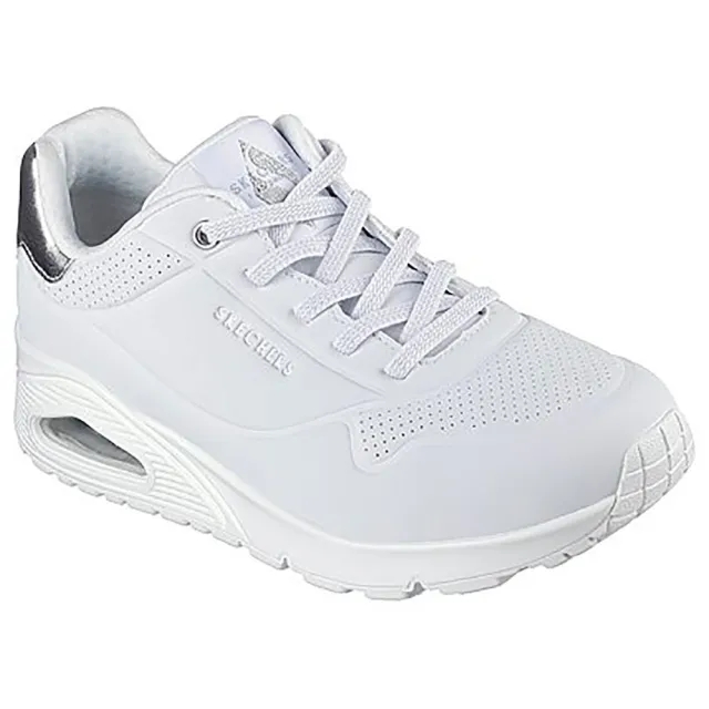 Skechers Women's Uno - Shimmer Away Sneaker in White/Silver