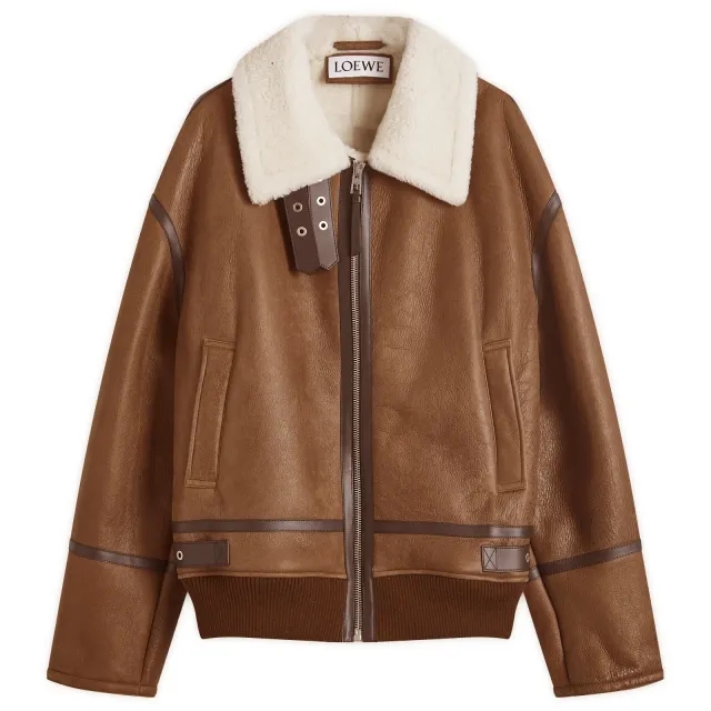 Loewe Men's Shearling Aviator Jacket White/Camel