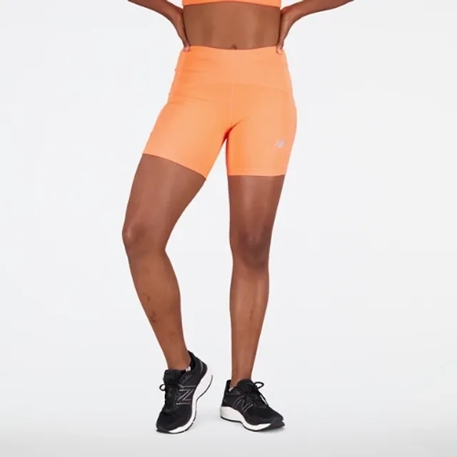New Balance Women's Impact Run Fitted Short in Orange Poly Knit