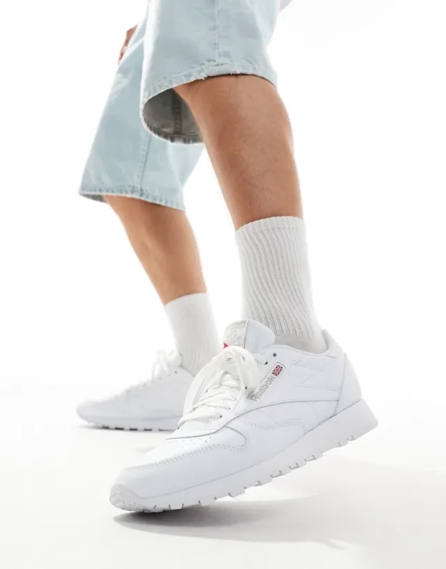 Reebok classic leather trainers in white & grey