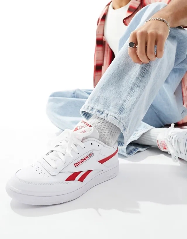 Reebok Club C Revenge Trainers In White And Red