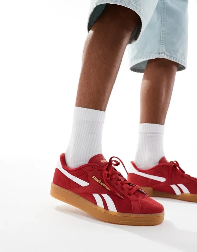 Reebok Club C Grounds Suede Trainers With Gum Sole In Red