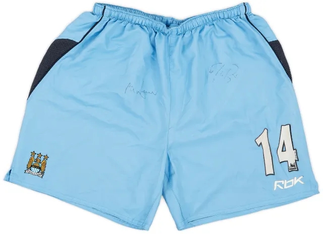 Reebok 2006-07 Manchester City Signed Player Issue Home Shorts #14 - 8/10 - (S)
