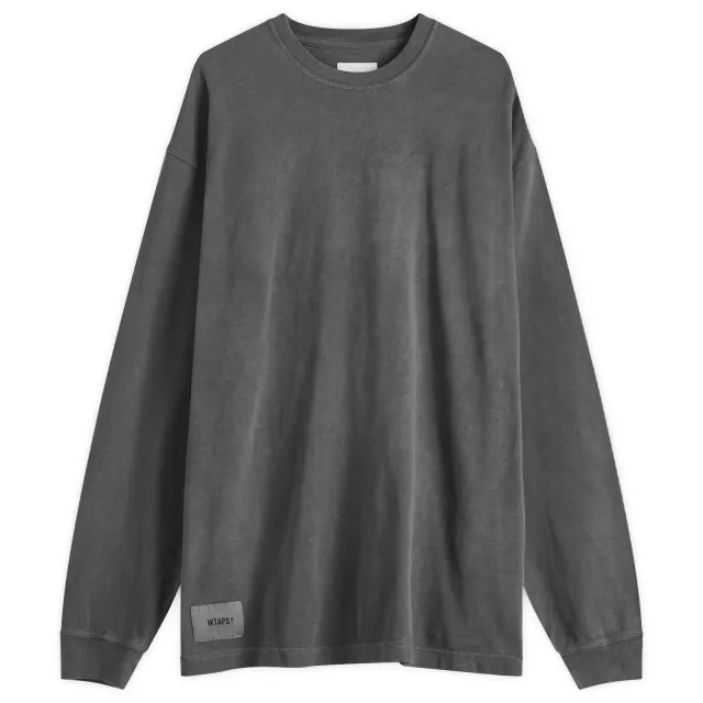 WTAPS Men's 09 Garment Dyed Long Sleeve Back Logo T-Shirt Black