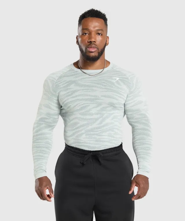 Gymshark Geo Animal Seamless Long Sleeve T-Shirt - Cool Blue/Cargo Blue
