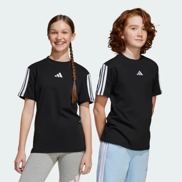 adidas Kids' Cotton 3 Stripe T-Shirt, Black/White