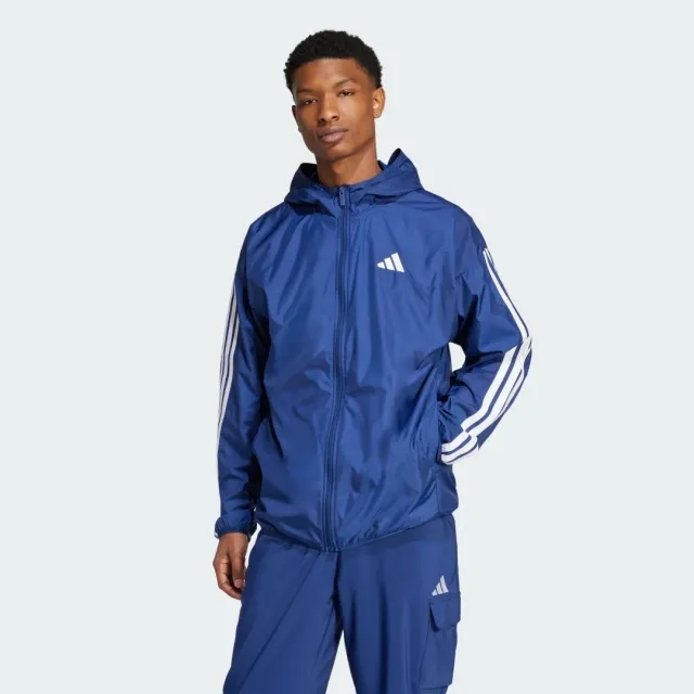 Adidas Essentials 3-Stripes Windbreaker In Dark Blue / White
