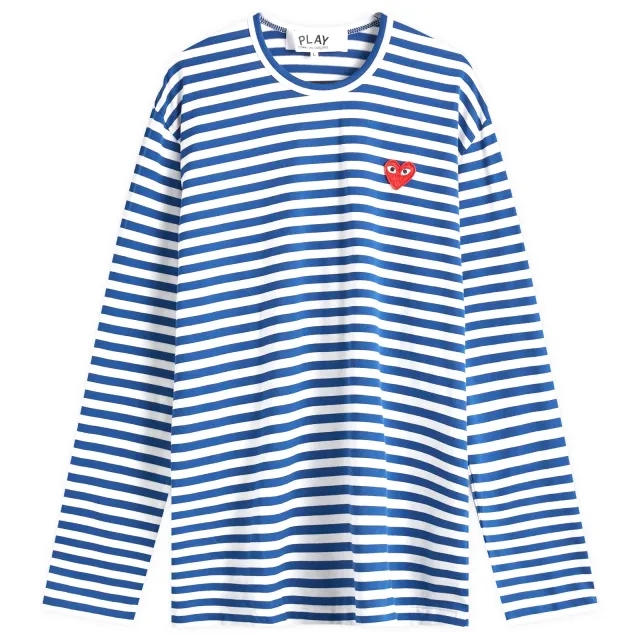 Comme des Garçons Play Men's Long Sleeve Heart Logo Stripe T-Shirt Navy/White