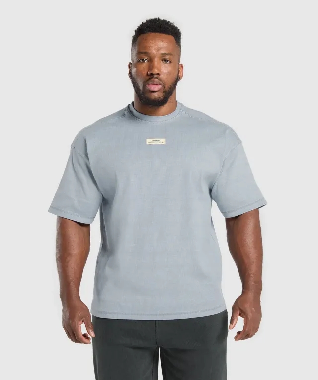 Gymshark Heavyweight Rib Short Sleeve Crew - Denim Grey