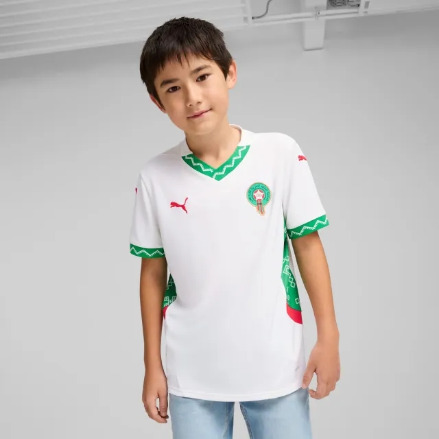 PUMA Morocco 2025 Away Jersey Youth, White/Fast Green/Red