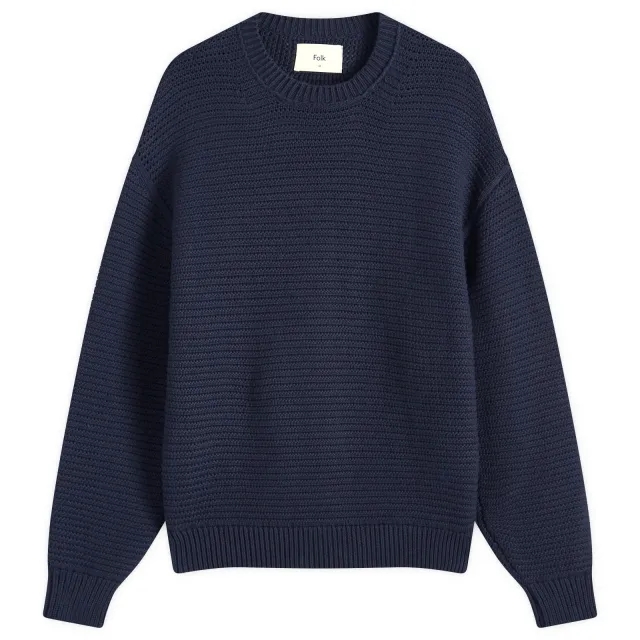 Folk Men's Drop Shoulder Knit Jumper Navy