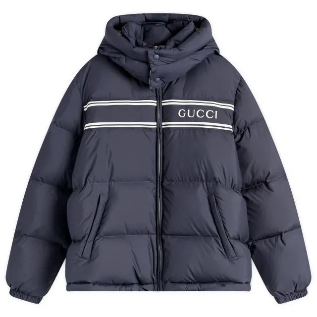 Gucci Men's Logo Hooded Down Jacket Navy