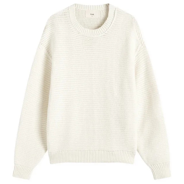 Folk Men's Drop Shoulder Knit Jumper Ecru