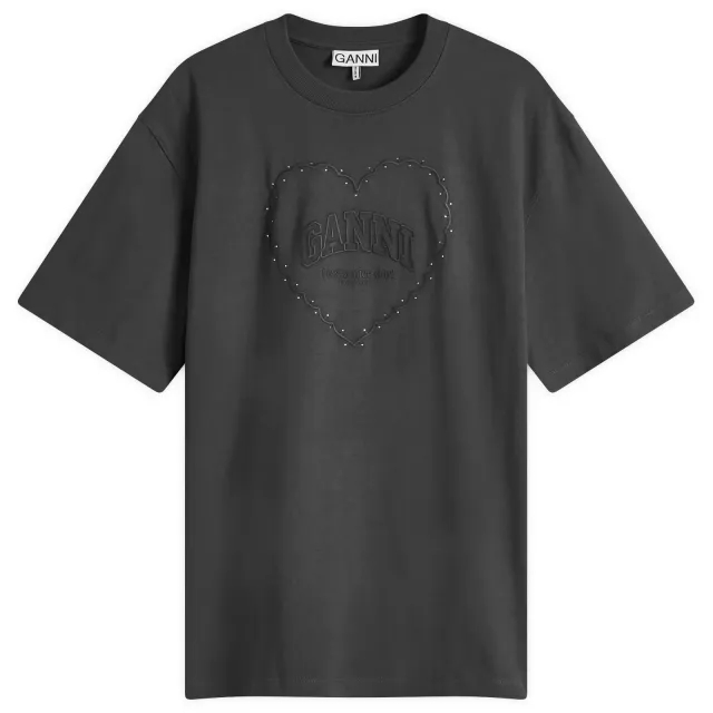 Ganni Heavy Cotton Drop Shoulder Heart Tee Women Shortsleeves Grey