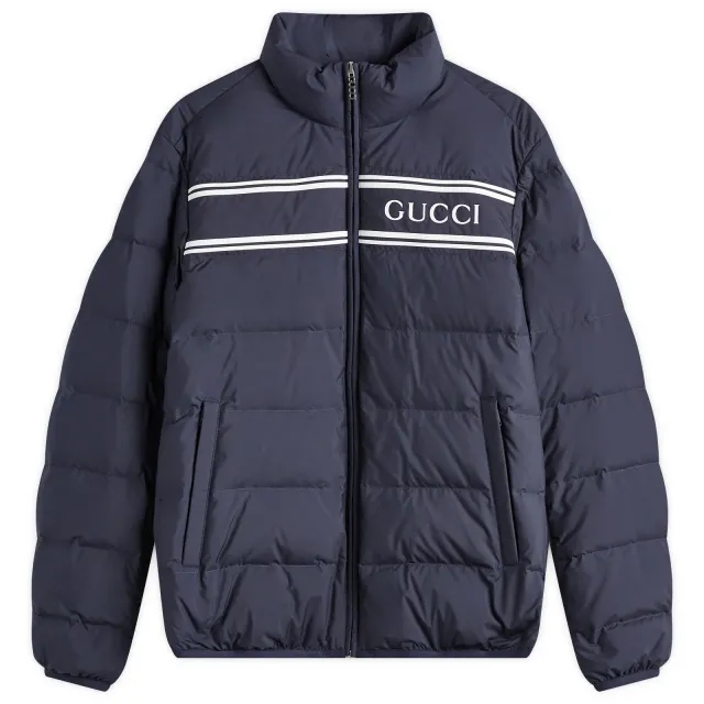 Gucci Men's Logo Lightweight Down Jacket Navy