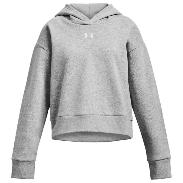 Girls'  Under Armour  Rival Fleece Crop Hoodie Mod Gray Light Heather / White YLG (59 - 63 in)