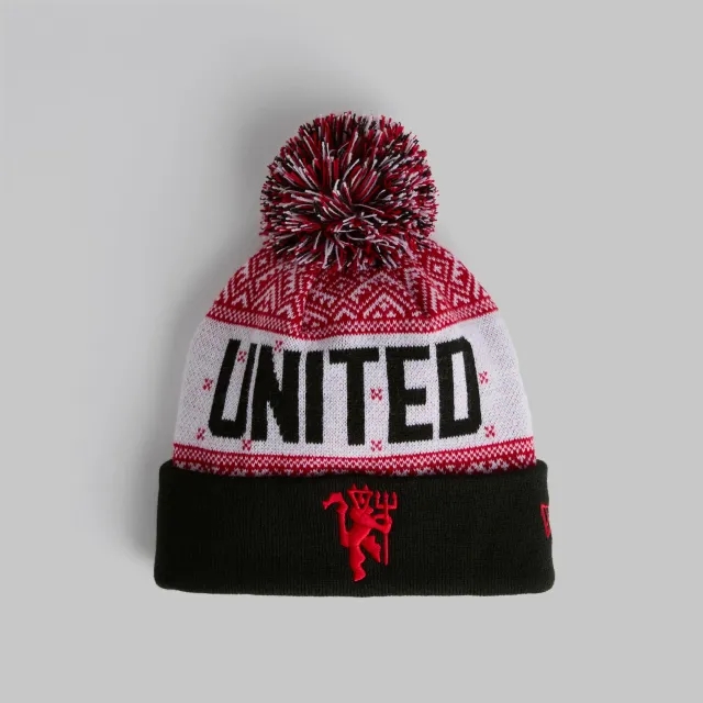 Manchester United x New Era Xmas Bobble Beanie Red
