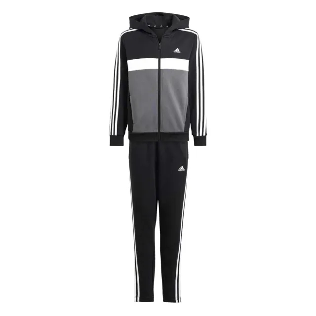 Manchester United x adidas Kids Tiberio 3-Stripes Colourblock Fleece Tracksuit Black/Grey