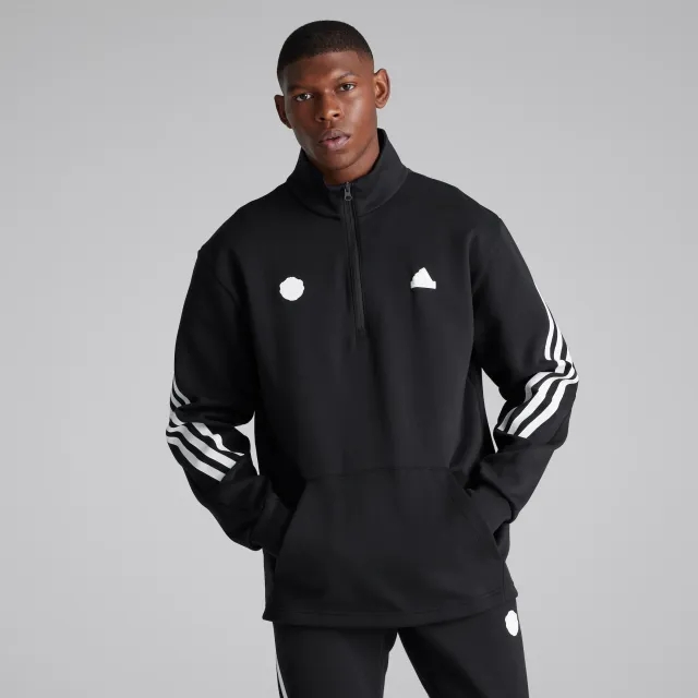 Manchester United x adidas Mens Future Icons 3-Stripes 1/2 Zip Sweatshirt Black