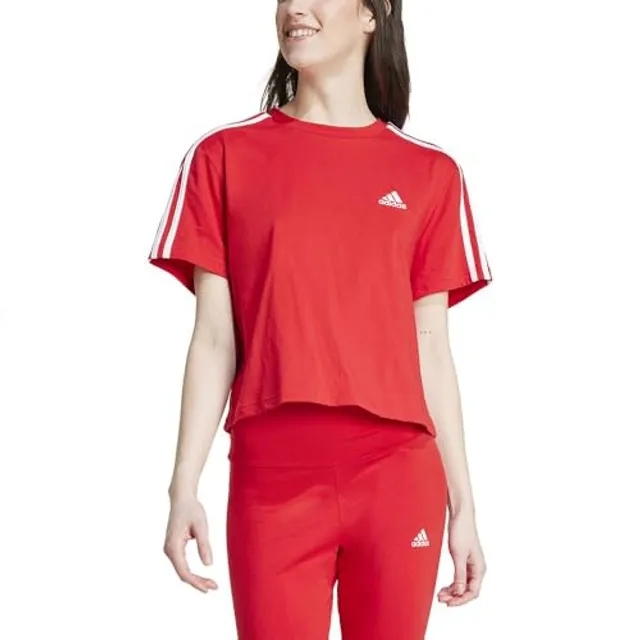 Manchester United x adidas Womens Essentials 3-Stripes Single Jersey Crop Top Red
