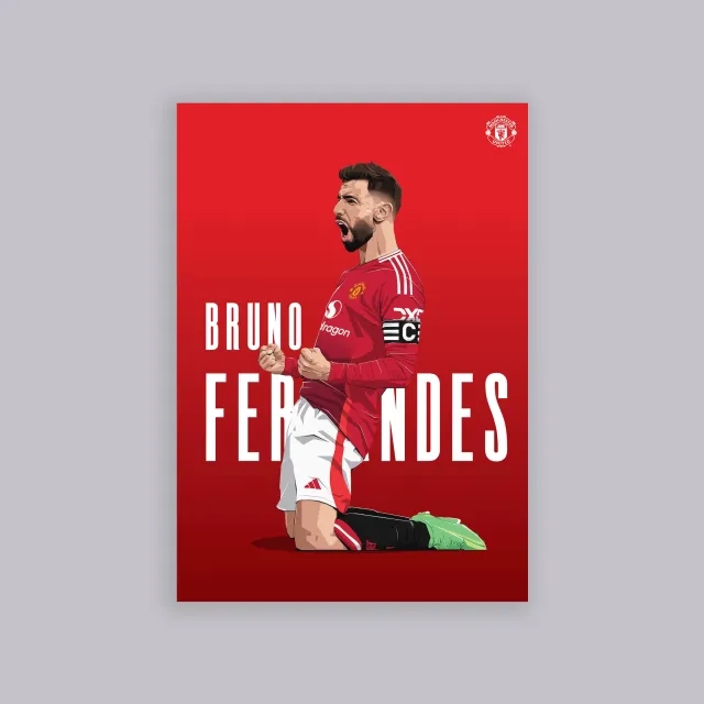 WUNDUR Manchester United Fernandes Illustrated A2 Poster Red