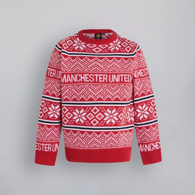 WIEBO Manchester United Kids Fairisle Christmas Jumper Red