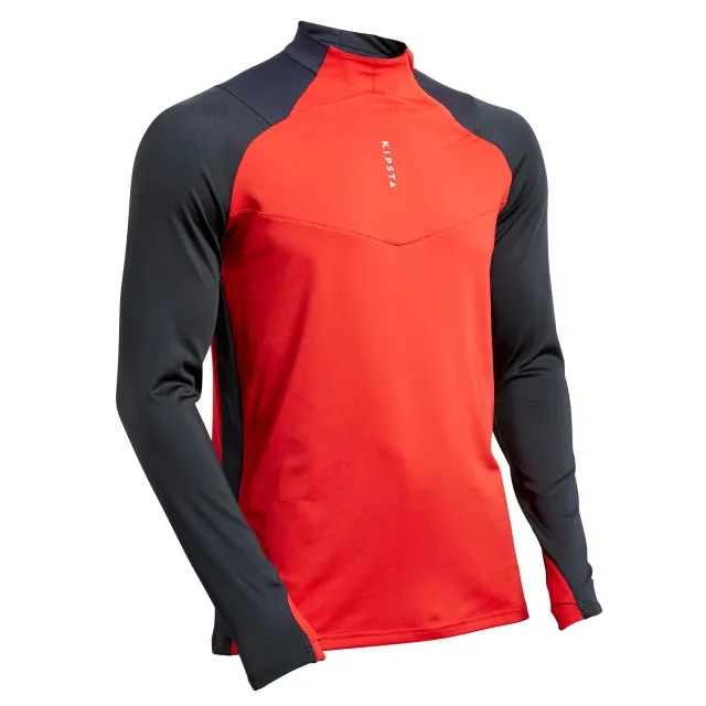 Kipsta T500 Adult 1/2 Zip Football Training Sweatshirt - Carbon Grey/Red