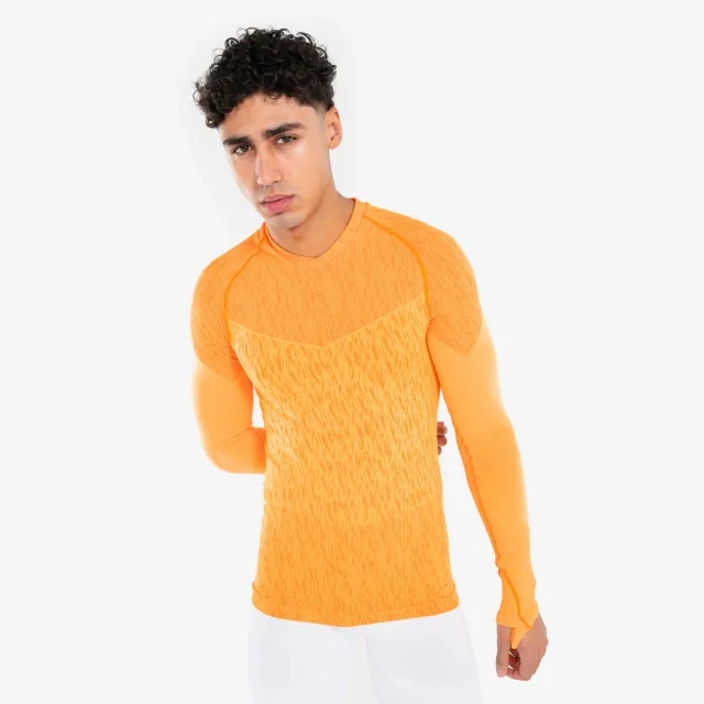 Kipsta Adult Long-Sleeved Thermal Base Layer Top Keepdry - Melon Orange