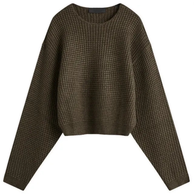 Fear of God ESSENTIALS Women's Heavy Waffle Cropped Sweatshirt Brown