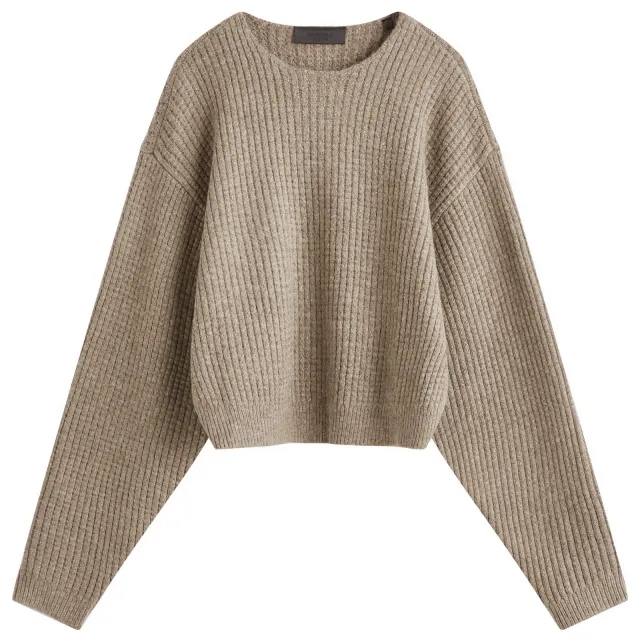 Fear of God ESSENTIALS Women's Heavy Waffle Cropped Sweatshirt Heather Gray