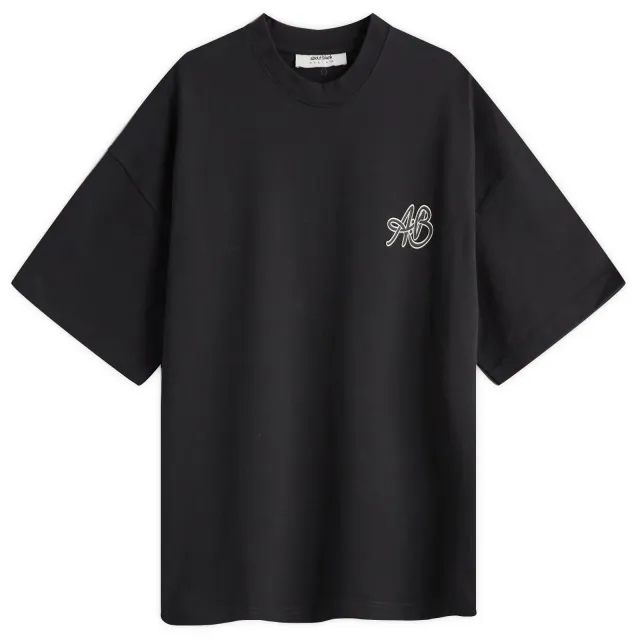 about:blank Men's Initial Logo Mock Neck T-Shirt Black/Ecru