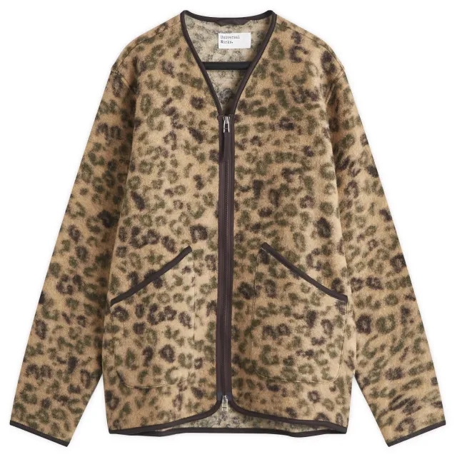 Universal Works Men's Leopard Wool Fleece Liner Jacket Camo