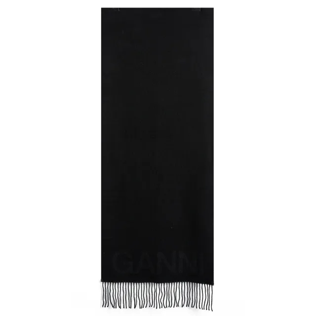 Ganni Fringed Wool Scarf Women Scarves Black