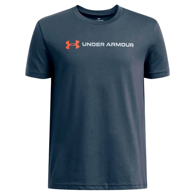 Boys'  Under Armour  Logo Wordmark Short Sleeve Downpour Gray / Fire / Mod Gray YXS (48 - 50 in)