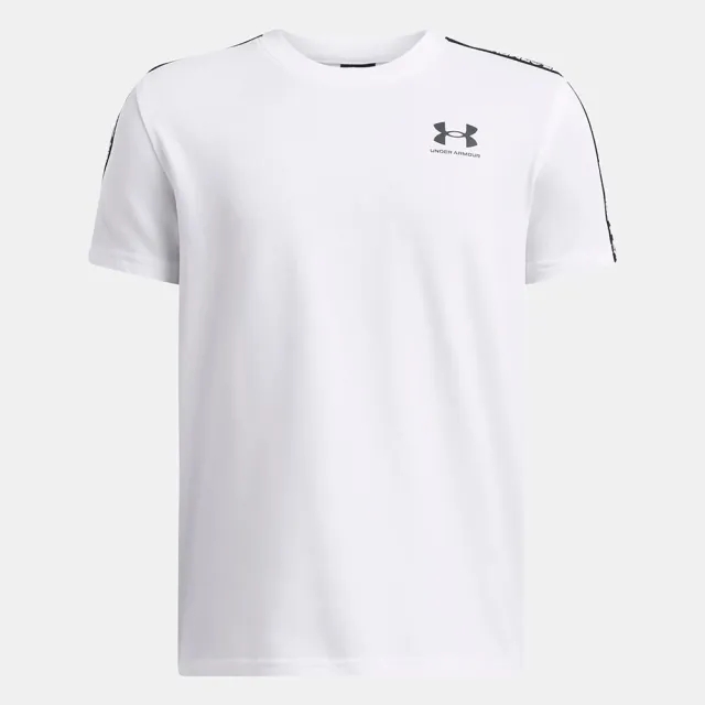 Boys'  Under Armour  Sportstyle Taped Short Sleeve White / Black YXL (63 - 67 in)