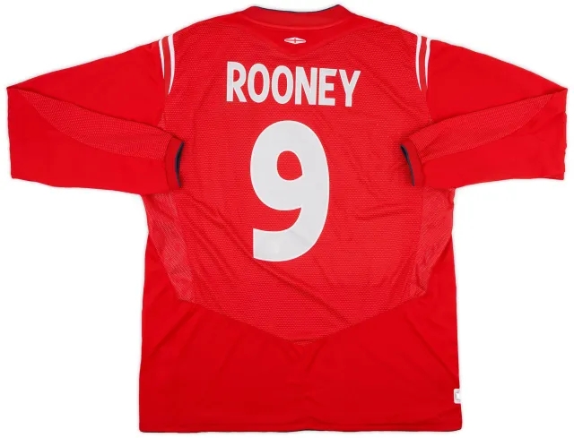 Umbro 2004-06 England Away L/S Shirt Rooney #9 - 9/10 - (XL)