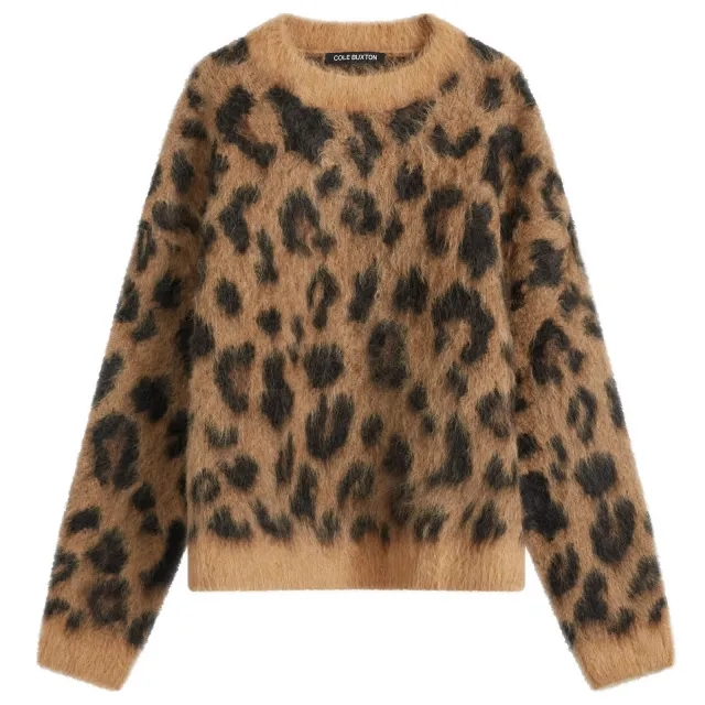 Cole Buxton Men's Leopard Knit Sweatshirt Leopard Print