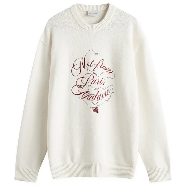 Drôle de Monsieur Men's Not From Paris Madame Caligraphy Crew Knit Cream