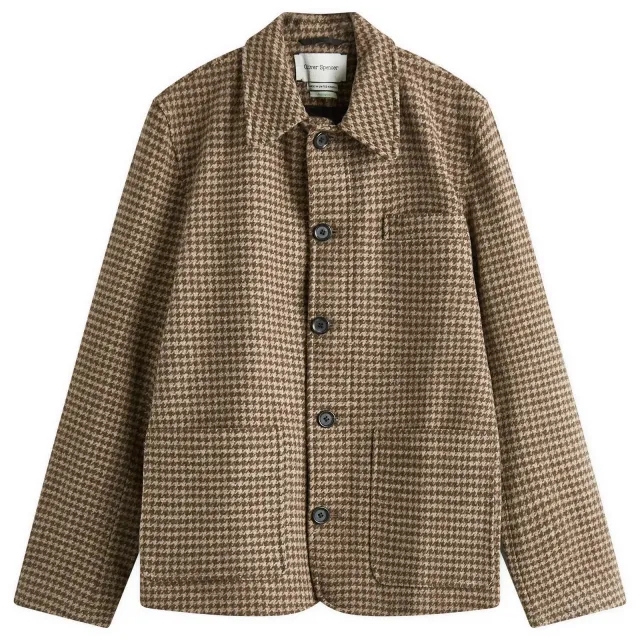 Oliver Spencer Men's Lambeth Field Jacket Beige Houndstooth