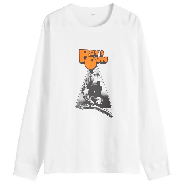 Boys Own Men's Clock Work Orange Print Long Sleeve T Shirt White/Orange