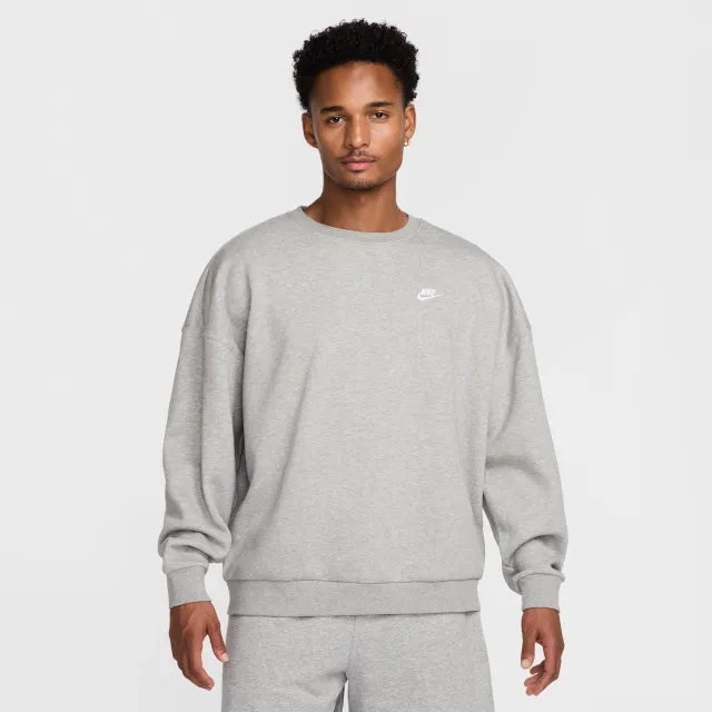 Nike Sportswear Club Men's Oversized Fleece Crew-Neck Sweatshirt - Grey - Cotton/Polyester