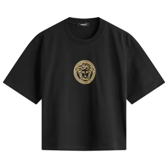 Versace Women's Logo Crop T-Shirt Black/Gold