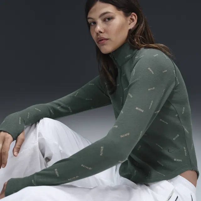 T-Shirt Nike Sportswear Women's Slim 1/2-Zip Long-Sleeve Logo Top Vintage Green/ Light Army/ Vintage Green L
