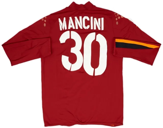 Diadora 2004-05 Roma Match Issue Signed Home Shirt Mancini #30